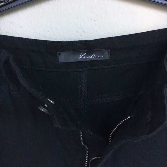 Kancan Denim Shorts 13/30 Black High Rise Distressed Cuffed Stretch Y2K Edgy - Picture 4 of 12